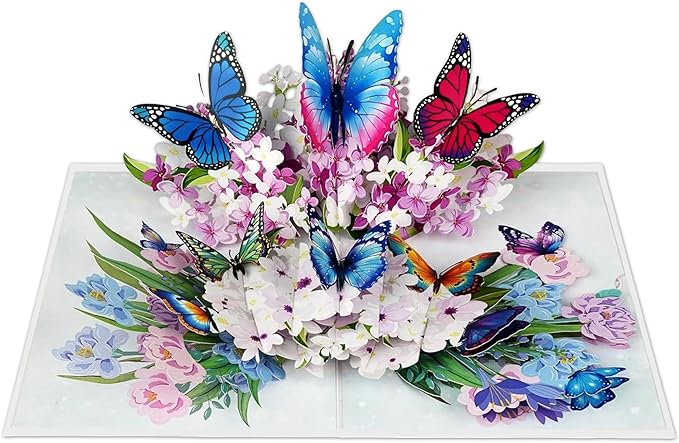 Butterflies with Flowers 3D Pop-Up Greeting Card Handmade Paper Floral Notecard, Pop Up Cards for Birthday, Thank You, Get Well, Anniversary, Valentine, Christmas, Gifts for Women, Mom, Wife