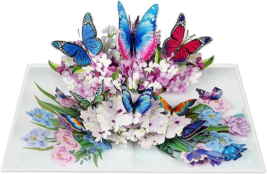 Butterflies with Flowers 3D Pop-Up Greeting Card Handmade Paper Floral Notecard, Pop Up Cards for Birthday, Thank You, Get Well, Anniversary, Valentine, Christmas, Gifts for Women, Mom, Wife