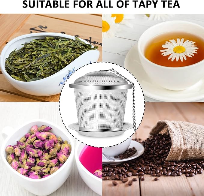 Numola Tea Infuser for Loose Tea, Loose Leaf Tea Infusers Set, Fine Mesh Tea Steeper with Spoon and Drip Trays, Tea Diffusers with Extented Chain Hook for Tea Lovers