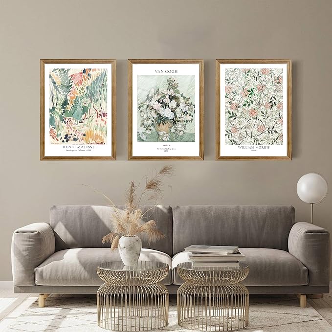 Fantasy Artists Framed Colorful Wall Art Set of 3 Impressionism Henri Matisse Van Gogh William Morris Flower Botanical Abstract Artwork Prints for Living Room Bedroom Bathroom 12" x 16"