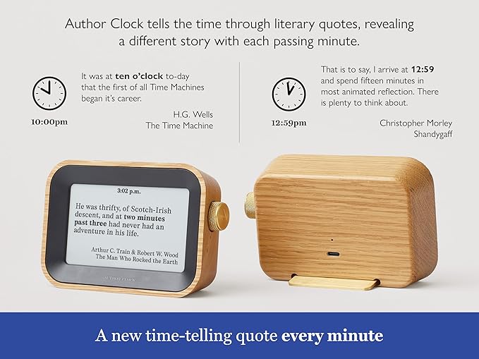 Author Clock – Literary Clock That Tells Time Using Book Quotes | Unique Gift for Book Lovers | New Quote Every Minute | Small | Vol 1