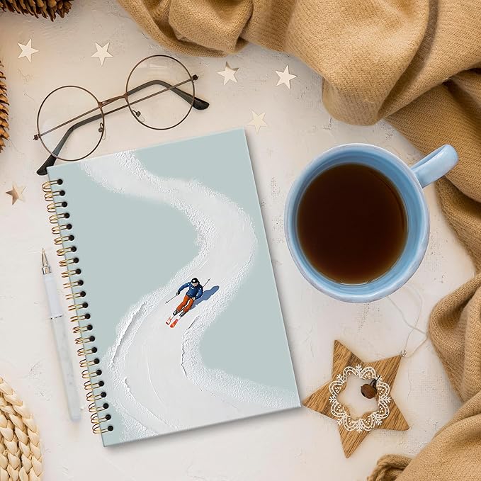XNXLDYLH Ski Winter Christmas Scene Notebook Journal, Ski Skiing Themed Lover Gifts for Skiers Men Women, Skiing Spiral Notebook, Christmas Winter Office School Supplies Gifts for Women, 5.5x8.3Inch