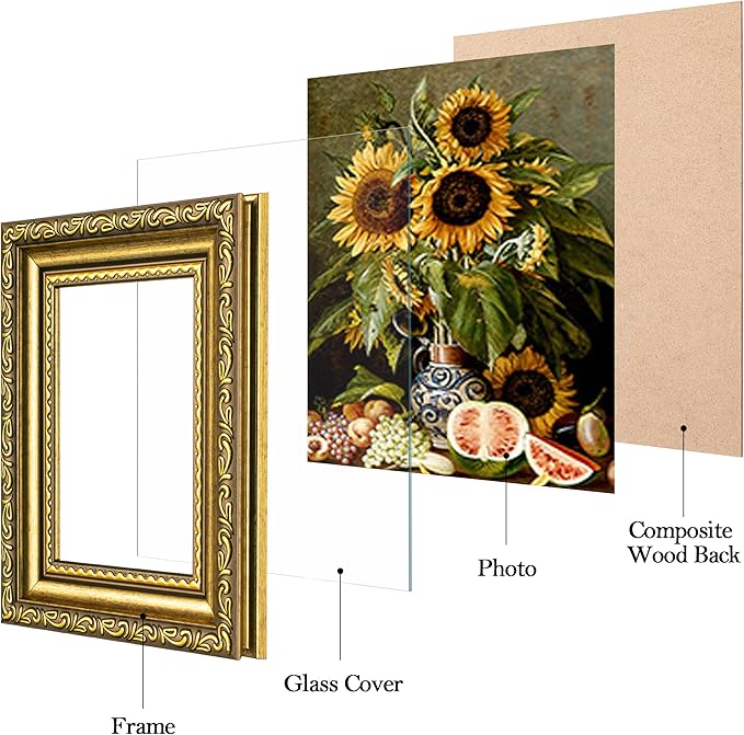 eletecpro 3x4 Picture Frames Set of 4, Ornate Vintage Photo Frames with Glass, Rustic Gold Frame Displays 3x4 Photo for Tabletop, Gold