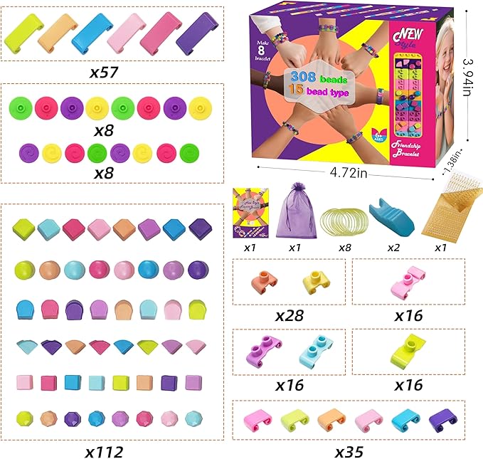 BOLVISEP Friendship Bracelet Making Kit for Girls, DIY Art & Crafts Kits for Kids, Rubber Band Bracelet Kit with Charm & Stickers, Birthday Gift for Ages 6, 7, 8, 9, 10, 11, 12 Years Old (308PCS)