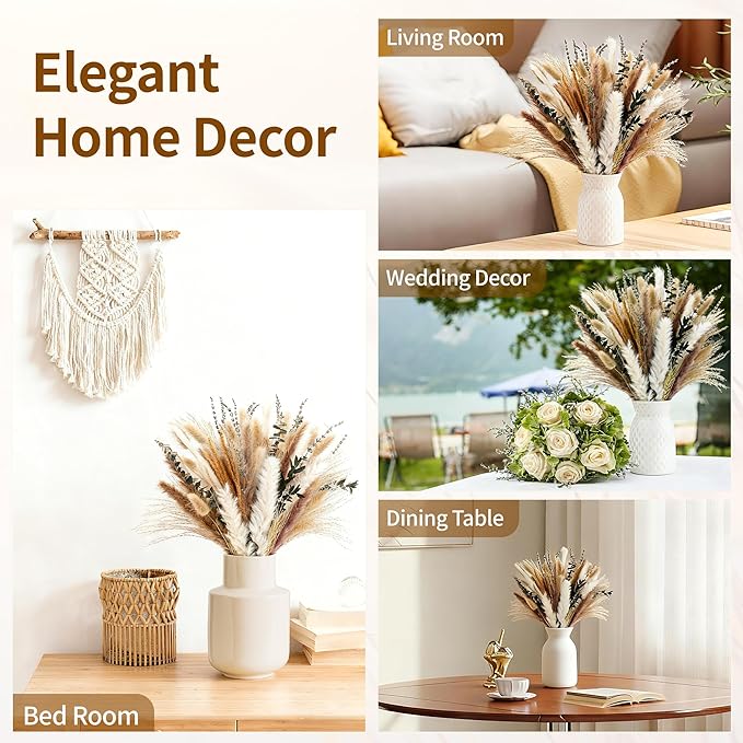 Bpole Dried Pampas Grass Bouquet - 92 PCS Pampas Grass Decor with Bunny Tails,Eucalyptus & Lavender Dried Boho Flowers for Vase Wedding Home Table Decor,Rustic Farmhouse Party