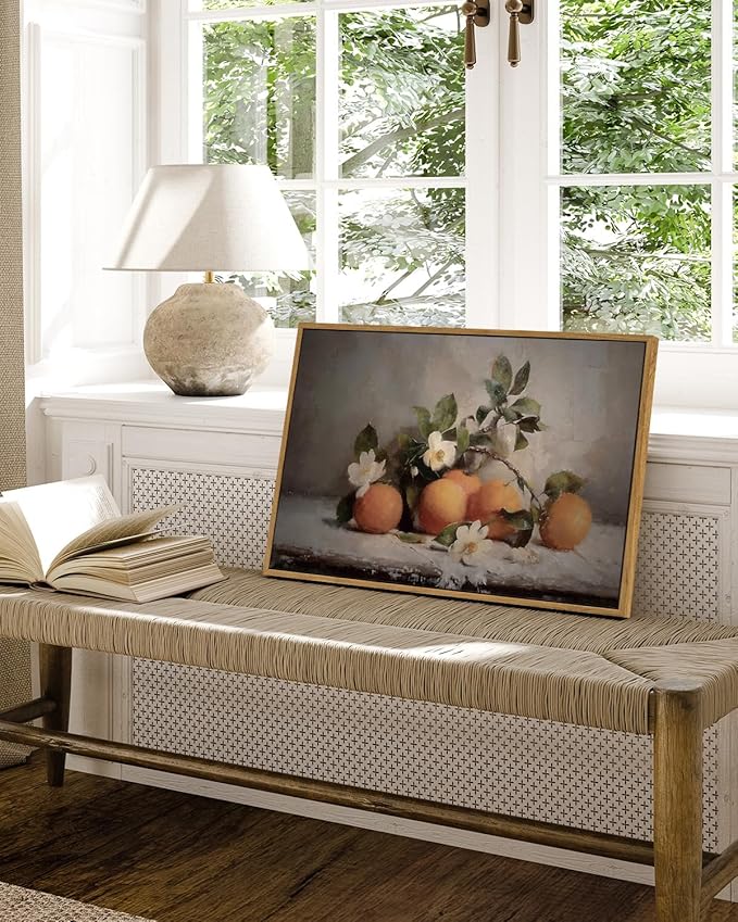 VIYYIEA Vintage Farmhouse Framed Wall Art, Oranges Still Life Paintings Kitchen Decor Aesthetic, Canvas Print Artwork, Rustic Home Wall Pictures for Living Room Bathroom Bedroom, 16x24 Inch