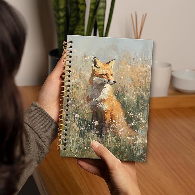 XNXLDYLH Fox Fall Cottagecore Nature Notebook Journal, Rustic Farmhouse Aesthetic Spiral Notebook, Animal Woodland Journals Notebooks for Women Girls, Fox Office School Supplies Gifts, 5.5x8.3 Inch