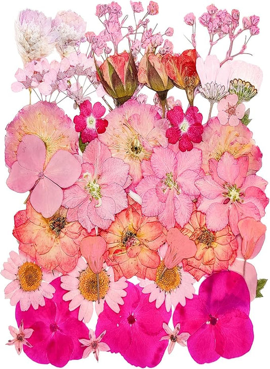 15 Types 37pcs Pink Dried Pressed Flowers for Resin Molds,Real Natural Pressed Flowers for DIY Art Crafts,Candle Making, Nails Décor,Soap Making, Phone Case