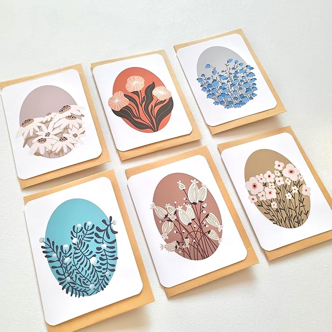 Handmade Floral Note Card Set: Pastel Flower Art, Blank Stationery, Set of 6