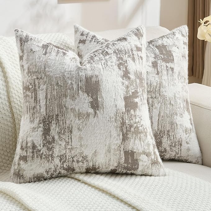 FUTEI Coffee White Decorative Throw Pillow Covers 26x26 Inch Set of 2,Jacquard Weave Euro Pillow Shams in Soft Faux Cashmere,Modern Home Decor for Couch Living Room