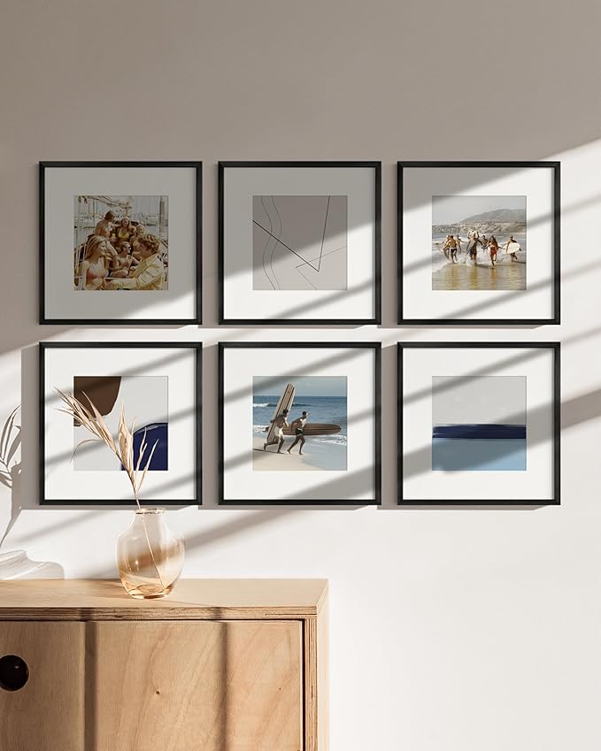 HAUS AND HUES 12x12 Black Metal Picture Frames Matted to 8x8 - Features Premium Aluminum & Hanging Hardware, Shatterproof Plexiglass - Ideal for Home, Room, Office (12x12 in, Black, Set of 15)