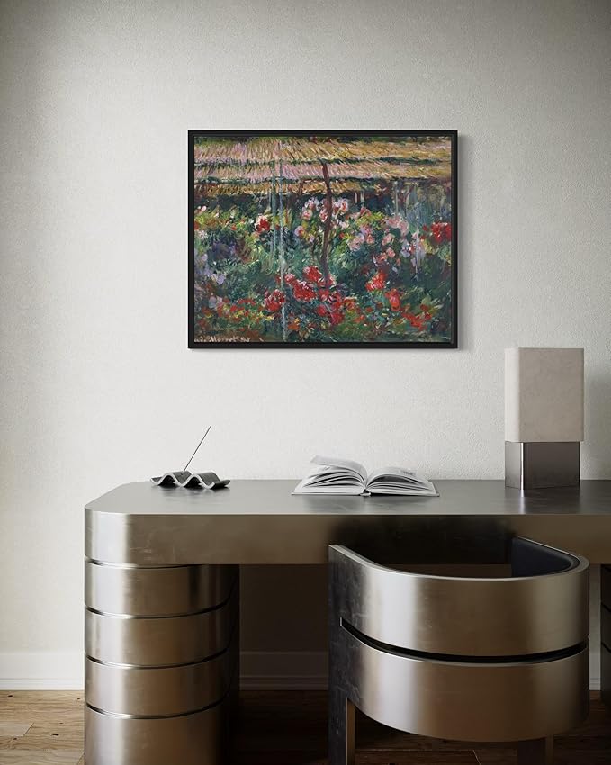 Peony Garden Claude Monet Wall Art Print Poster, Impressionist Painting Wall Art Wall Decor, for Bedroom and Living room Bathroom Decor 115 (Peony Garden, 11 x 14 inches, Black Frame)
