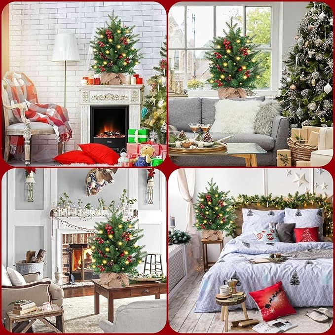 Mini Christmas Tree,20 inch/50CM Small Christmas Tree with Lights with 2M LED Lights,75 Branch Tips,for Home Office Christmas Decorations