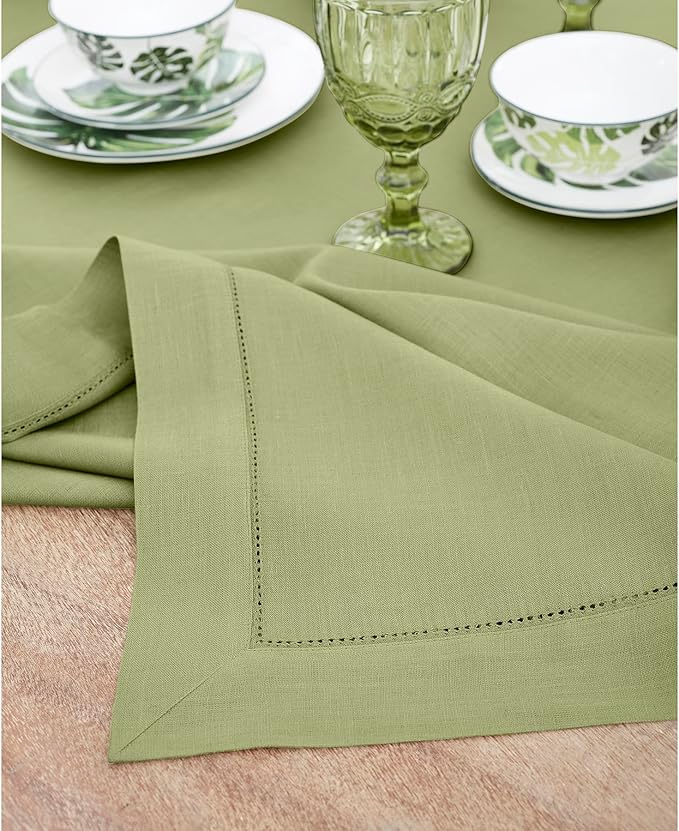 Solino Home Linen Napkins Set of 4 - Classic Hemstitch 100% Pure Linen Moss Green Dinner Napkins Cloth 20 x 20 Inch for Winter, Spring, Easter, St Patricks Day - Handcrafted and Machine Washable