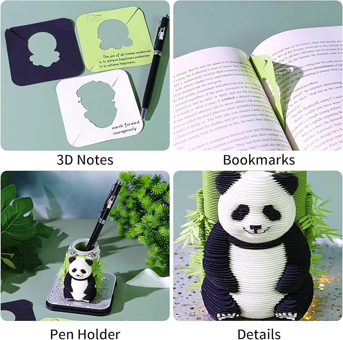 3D Time Piece Calendar 2026 3D Tear Away Art Memo Pad Notepad Desk Calendar with Light,3D Art Calendar Desktop Decoration Gift for Christmas (Leisurely Panda)