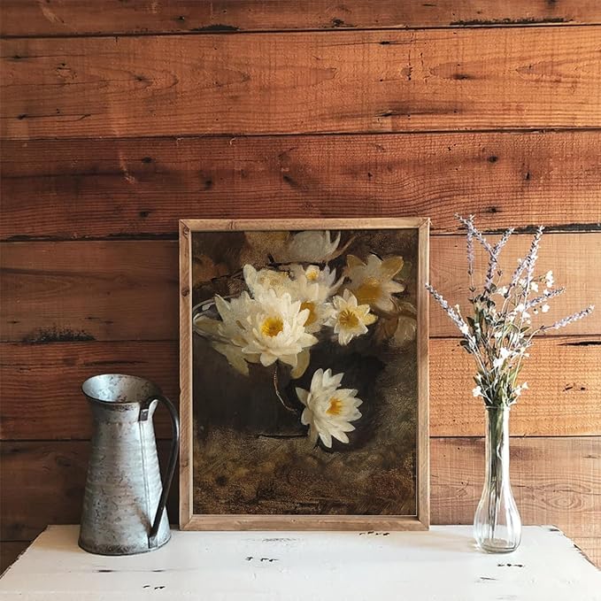 uniro Vintage Wall Art, Moody Floral Wall Painting Canvas Prints, Vintage Dark Academia Decor, Vintage Posters for Room Aesthetic for Bedroom Living Room Bathroom Wall Decor(8" x 10"-UNFRAMED)