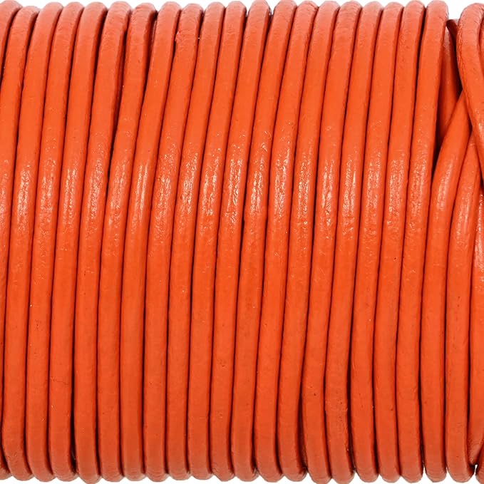 GENIQUE Real/Genuine Round Leather String Cord for Necklace, Bracelets, Jewellery, Braiding (Orange, 2mm)