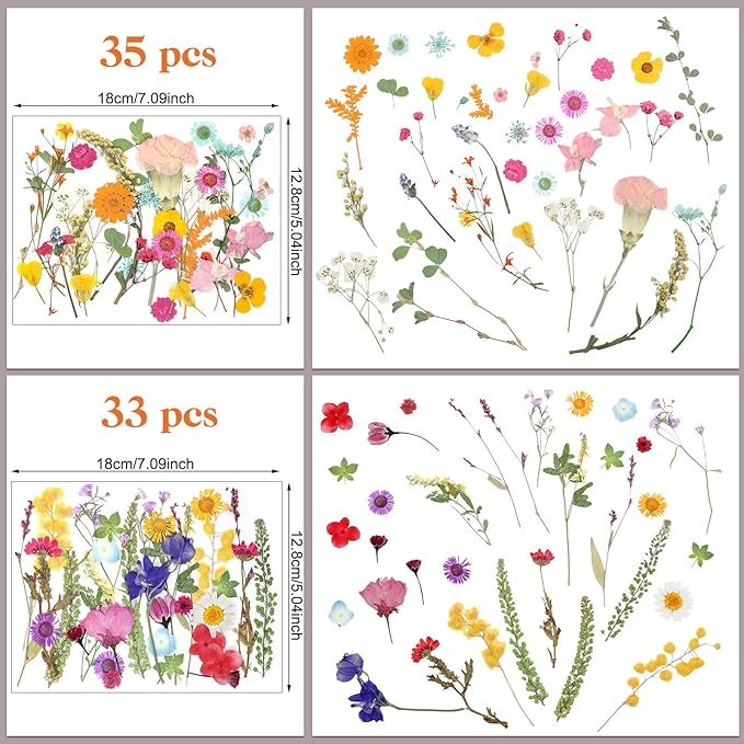 Nuanchu Small Dried Flower for Craft Resin Mini Pressed Flowers Bulk Real Tiny Dried Wildflower Leave Natural with Tweezer for Nail Scrapbooking Soap Candle Cake Card Making DIY Christmas Craft Supply