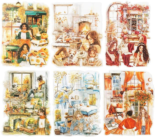 120 Pcs Coffee Themed PET Stickers Set, Vintage Aesthetic Stickers for Scrapbooking, Journaling, and DIY Crafts