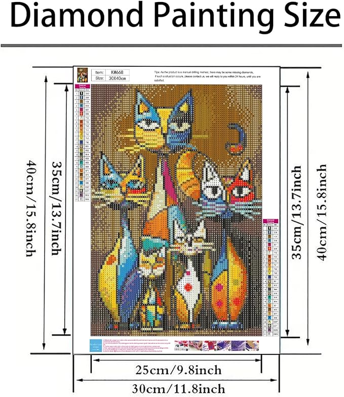 Diamond Paintings Kits for Beginners,Full Round Drill Diamond Art Kits for Adults,Abstract Cat Paint by Diamond,5D DIY Diamond Painting Dot Gem Art, for Home Wall Decor 11.8x15.8 Inch
