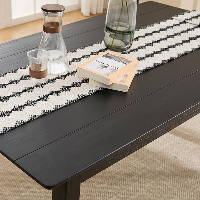LZAREAL Modern Farmhouse Dining Table for 4 6 Solid Wood Dining Room Table Black Rectangular Kitchen Table Plank and Beam Dining Table for Dining Room Kitchen Restaurant