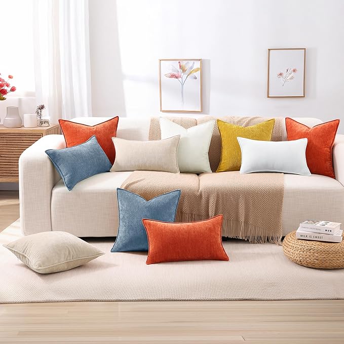decorUhome Spring Couch Euro Sham Throw Pillow Covers 26x26 Set of 2, Decorative Soft Velvet Neutral Chenille Pillow Covers with Elegant Design for Sofa Bed Living Room Home Decor, Blue Grey