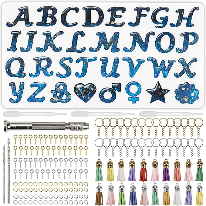 Obverse Alphabet Resin Mold 167Pcs Set – Reversed Letter Silicone DIY Epoxy Casting Kit for Making Ornament Keychain & Pendant Jewelry