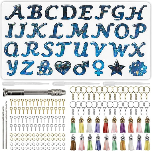 Obverse Alphabet Resin Mold 167Pcs Set – Reversed Letter Silicone DIY Epoxy Casting Kit for Making Ornament Keychain & Pendant Jewelry