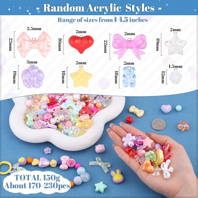 200-260PCS TINKRSTUFF Assorted Acrylic Beads Mixed Colors Cute Beads for Bracelet Making, Bow Aesthetic GummyBear Flower Butterfly Kawaii Charms for Jewelry Making DIY Necklace Keychain Phone Charm