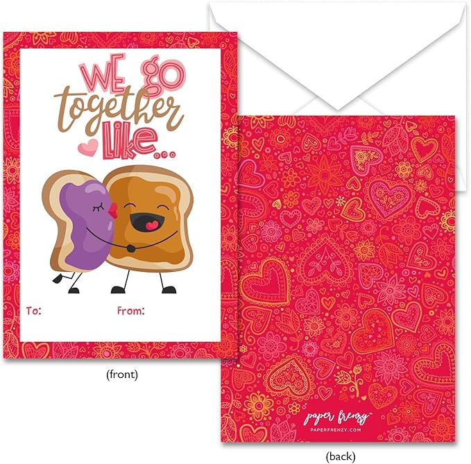 Paper Frenzy Food Themed We Go Together Like Valentine Cards WITH ENVELOPES - 25 Pack
