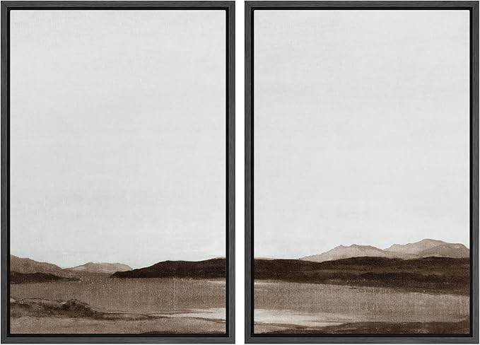 SIGNWIN Framed Canvas Print Wall Art Set Brown Minimalist Desert Mountains Nature Wilderness Illustrations Fine Art Farmhouse/Country Minimal for Living Room, Bedroom, Office - 24"x36"x2 Black