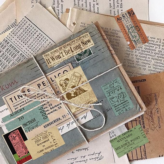 Vintage Stickers, 150 Pcs Scrapbooking Supplies for Bullet Journals, Planners, Letter, Card Album Making, Collage Art, Crafts, Water Bottle