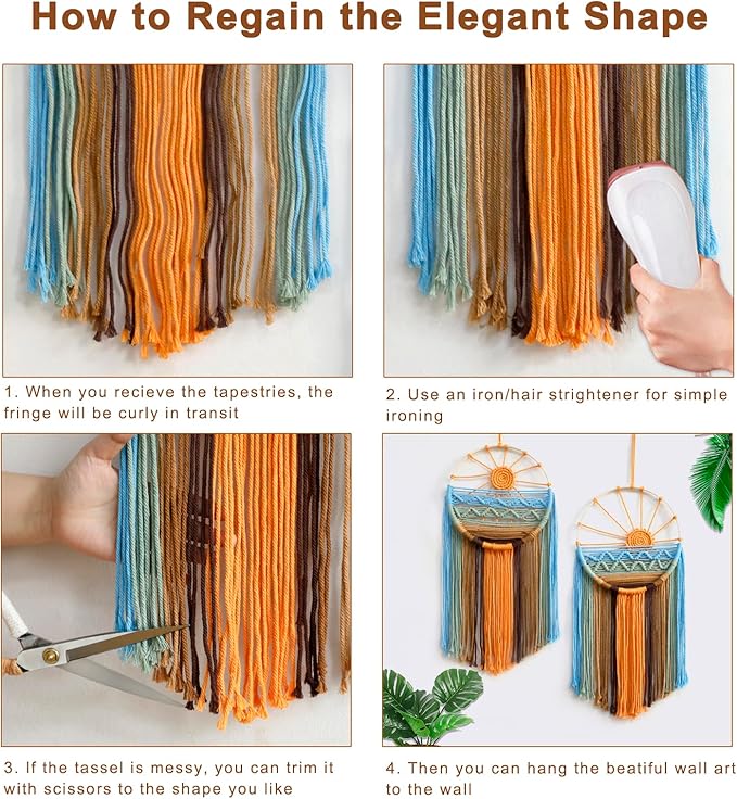 2 Pack Macrame Sun Wall Decor Hanging Tapestry Sunshine Sunset Wall Art Set, Rustic Woven Tapestries Boho Dream Catcher Colorful Decor for Bedroom Living Room Nursery (Orange 2pcs)