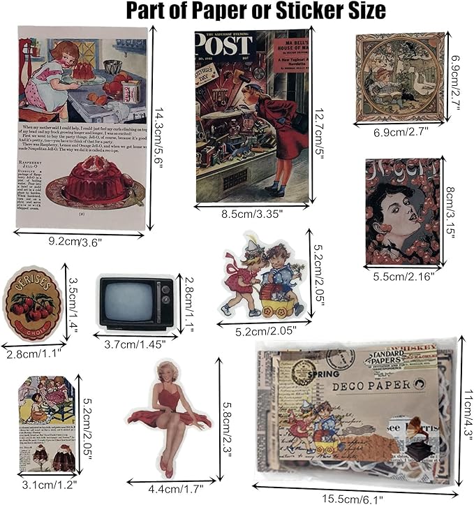 200PCS Vintage Scrapbooking Supplies Kit for Journaling,Bullet Journals Junk Journal Planners Aesthetic Cottagecore Room Decor Wall Art Collage Album (Retro Memory)