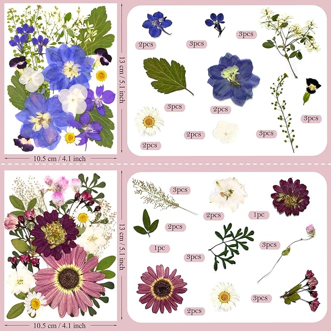 90 Pcs Dried Pressed Flowers for Resin Molds, Real Natural Bulk Dry Wildflowers Leaves Perfect for Epoxy, DIY Crafts, Nails, Soap Candles Jewelry Making, and Home Decor