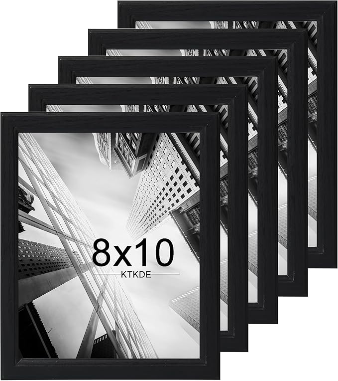KTKDE 8x10 Picture Frame Set of 5, Wooden frames Black, Vertical & Horizontal Wall Hanging for Wall or Tapletop Display,Studio Gallery Photo Frame for Photos, Posters & Art Prints