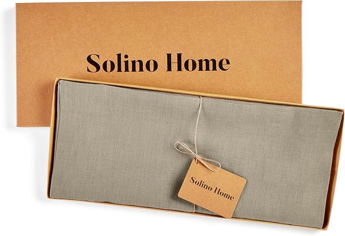 Solino Home Linen Vintage Khaki Table Runner 132 Inches Long - 100% Pure Linen Extra Long Table Runner 14 x 132 Inch for Spring, Easter - Fete