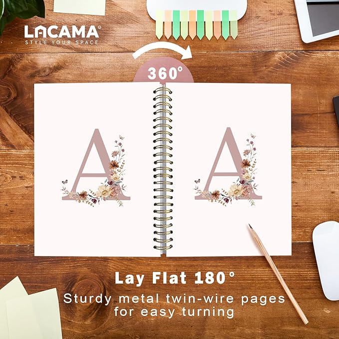 Lacama Pink Initial Letter A Notebook Journal, Aesthetic Wildflower Personalized Spiral Notebook, Customized Monogrammed Gifts, Birthday Gifts for Women, School Supplies, Office Supplies 5.5x8.3