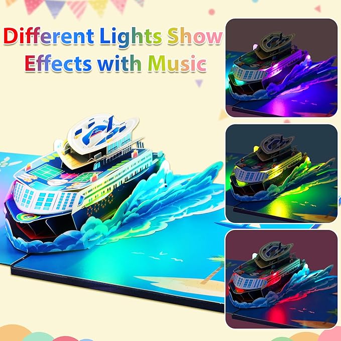 GREETING ART Musical Cruise Ship Birthday Card, Light and Music Happy Birthday Card, 3D Pop Up Birthday Cards for Mom Women Men Dad Father Wife