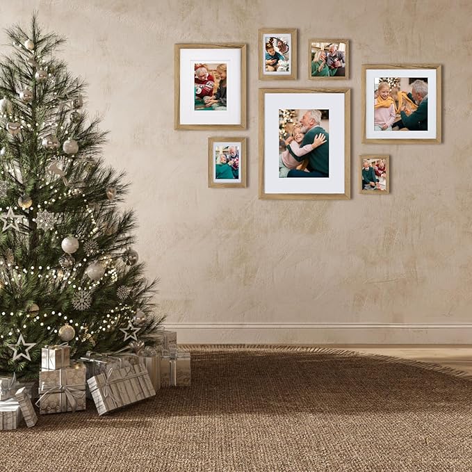 Egofine 5x7 Picture Frames with Plexiglass, Display Pictures 3.5x5/4x6 with Mat or 5x7 Without Mat Set of 4 for Tabletop and Wall Mounting, Carbonized Brown