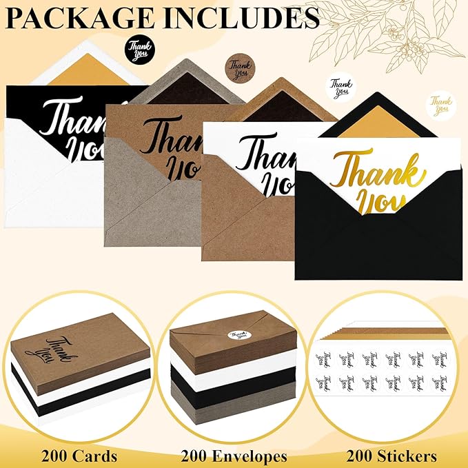 600 PCS Thank You Cards with Envelopes & Matching Stickers, Thank You Notes Bulk 4x6 Inch Minimalistic Design for Business, Baby Shower, Wedding, Small Business, Graduation, Bridal Shower, Funeral,Mixed