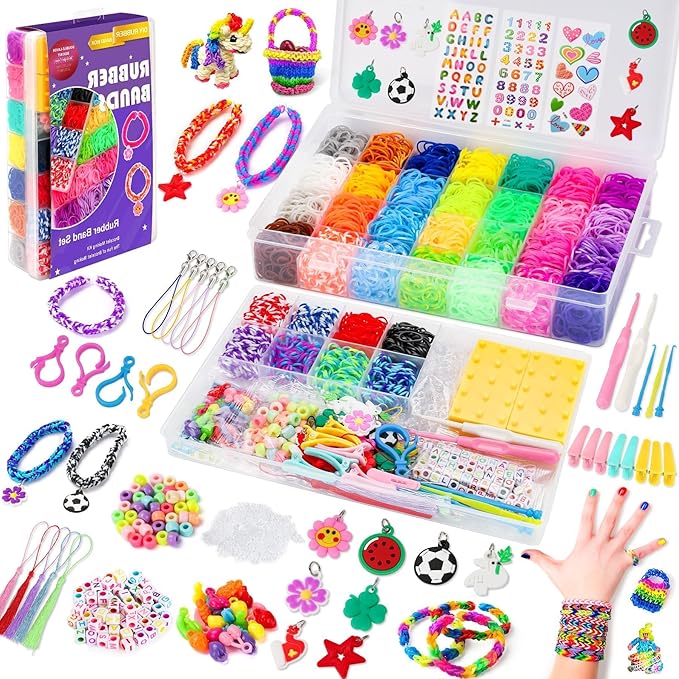 UUEMB 10000+ Rubber Band Bracelet Kit, Colorful Loom Bracelet Making Kit with Storage Box, DIY Art Craft Kit with Charms Beads for Beginners Kids Girls Boys Birthday Party Christmas Gift