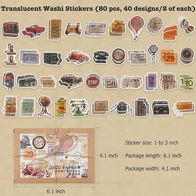 Knaid 200 Pieces Vintage Ephemera Pack Decoupage Paper Junk Journal Kit Scrapbook Planner Sticker Supplies for Art Journaling Bullet Journals Collage Notebooks Album Crafter Gifts (World Memory)