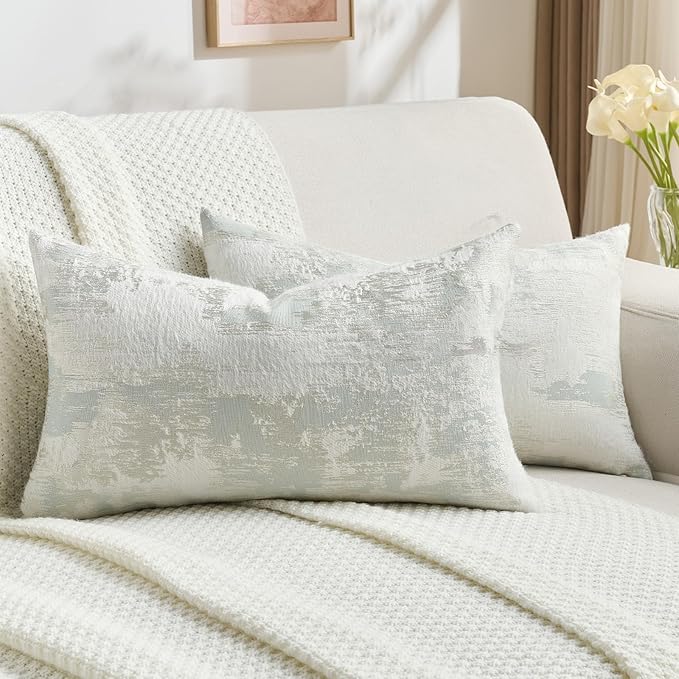 FUTEI Light Blue White Decorative Throw Pillow Covers 12x20 Inch Set of 2,Jacquard Weave Pillow Case in Soft Faux Cashmere,Modern Home Decor for Couch Living Room