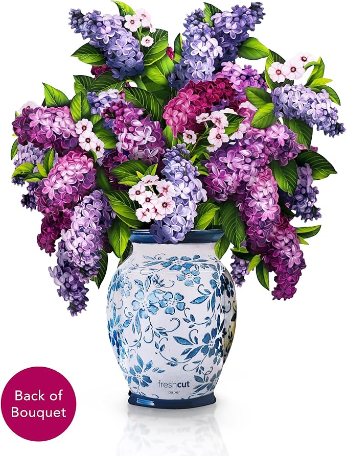 Freshcut Paper Pop Up Cards, Grande Garden Lilacs, 18 Inch Life Sized Forever Flower Bouquet 3D Popup Greeting Card, Birthday Cards, Thank You Card, Blank Notecard & Envelope
