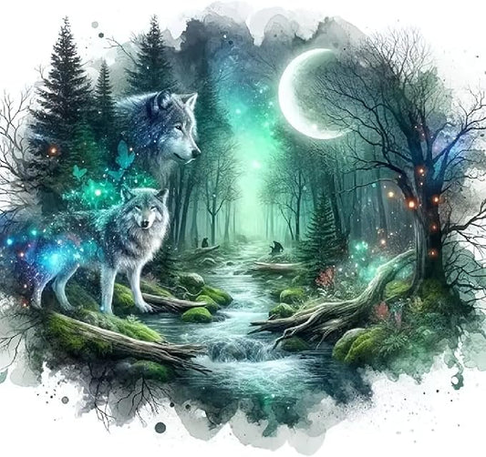JFYHAB 5D Phantom Wolf Diamond Painting Kits for Adults, Animal Wolf Diamond Art Kits for Adults Beginner, DIY Full Drill Diamond Dots Paintings with Gem Art and Crafts Home Wall Decor 12x12inch