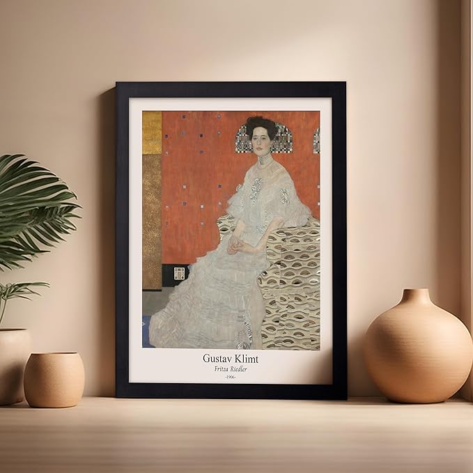 Poster Master Vintage Gustav Klimt Poster - Retro Fritza Riedler Print - Art Nouveau - Portrait Art - Symbolism Art - Aesthetic Art - Classic Painting - Living Room Decor - 16x20 Black Framed