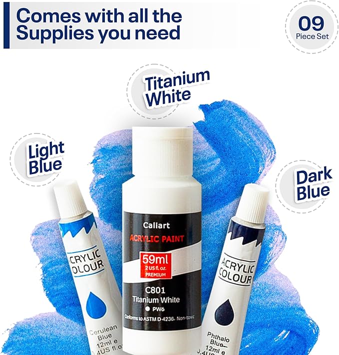 DIY Painting Class Kit for Adults with Video Tutorials: Learn to Paint Whales – How to Paint with Acrylics – Painting & Art Supplies – 9 Piece Acrylic Paint Set