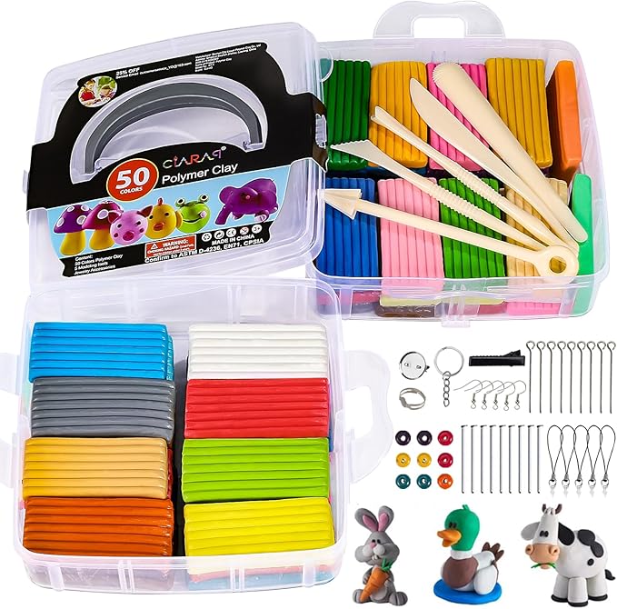 CiaraQ Polymer Clay Starter kit, Oven Bake Modeling Clay with Sculpting Tools, 50 Colors, 0.88oz/Block, 3.46 lbs