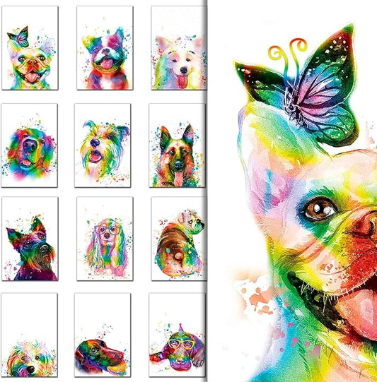 20 Greeting Cards, Rainbow dog Thank You Cards With Envelopes & Stickers-Watercolor Painted Dogs Thank You cards Bulk Note Cards Stationery Box Set For All Occasions Birthday Thank You Wedding.